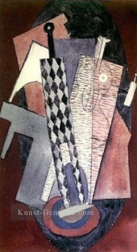 Arlequin Mieter une bouteille et Frau 1915 Kubismus Pablo Picasso Ölgemälde